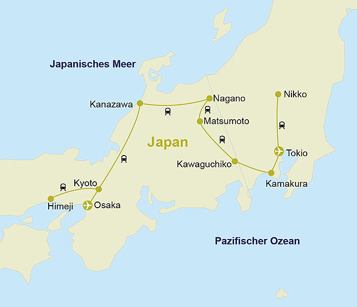 Karte zum Reiseverlauf