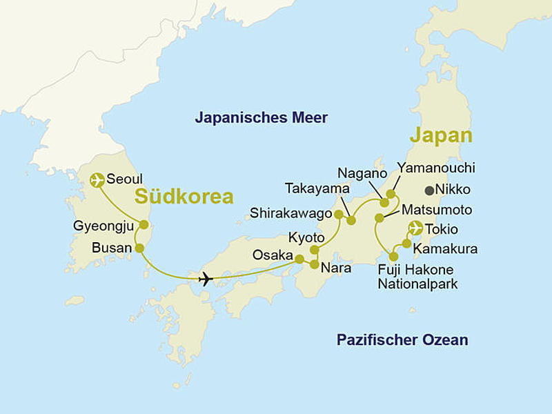 Karte zum Reiseverlauf