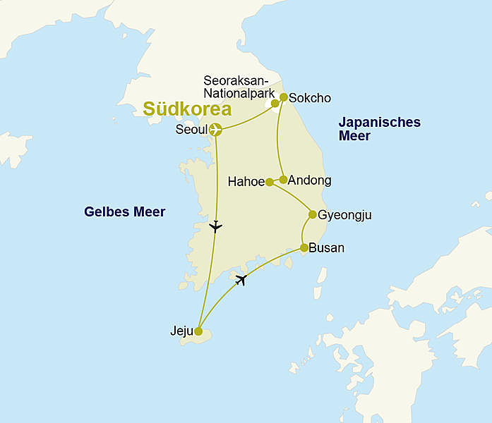 Karte zum Reiseverlauf